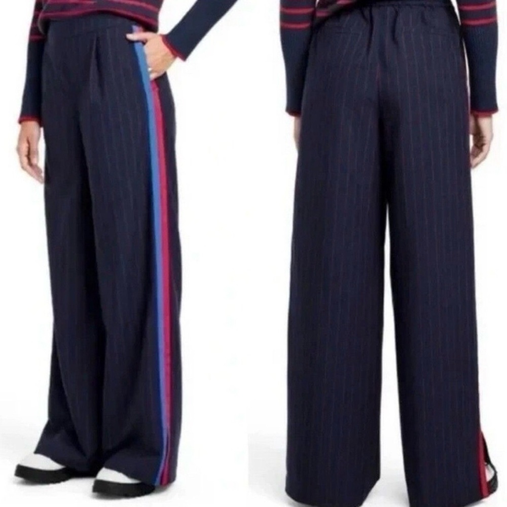La Ligne Dark Blue Wide Leg Pants with Stripes